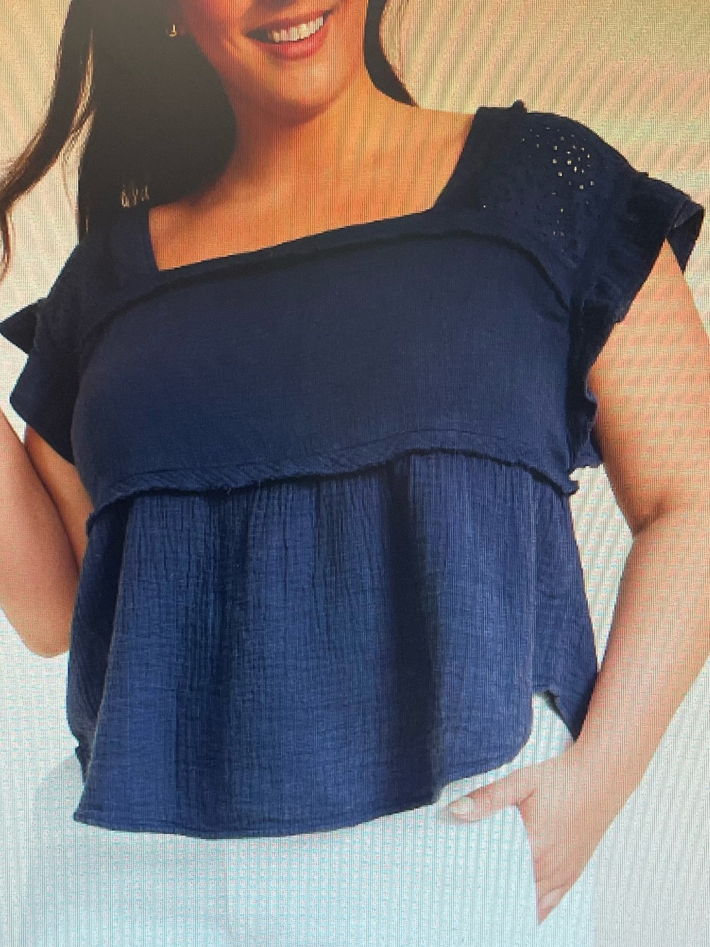 Maurices Pale Blue Eyelet Ruffle Peasant Top - Picture 6 of 7